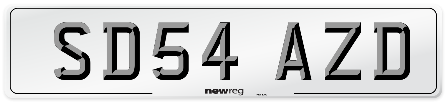 SD54 AZD Number Plate from New Reg